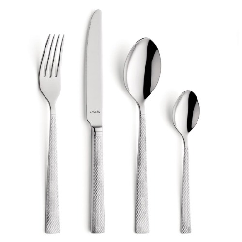 Amefa JEWEL 8010 24-Piece Cutlery Set for 6 People, Rustproof, Polished & Dishwasher Safe, High-Quality Diamond Handles, Silver/Brown
