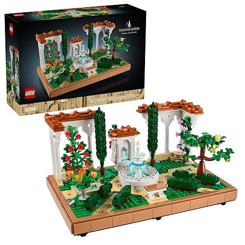 LEGO Icons Fountain Garden Building Set - DIY Kit for Adults, Ages 18+ - Miniature Craft Building Blocks for Home Decor, Display - with Cypress Trees and Grape Vines - Gift Idea for Adults - 10359