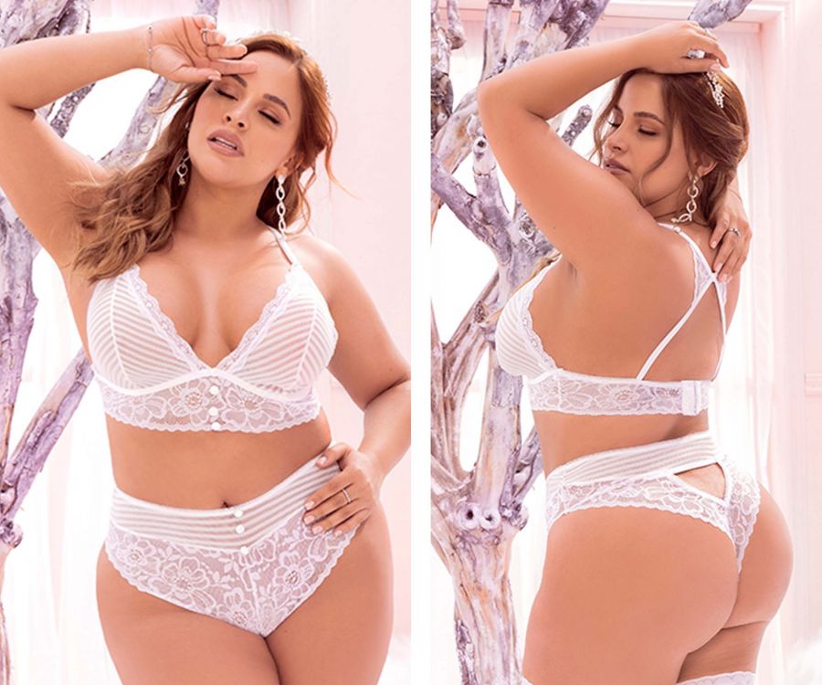 Mapale Curvy Size Two Piece Lingerie Set Color White - 1-2XL / White