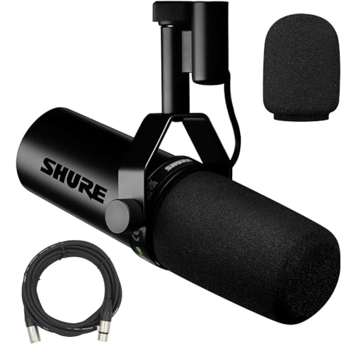 Shure SM7dB Dynamic Vocal Microphone w/Built-in Preamp for Streaming, Podcast, & Recording with Detachable Windscreen and 20ft XLR Cable