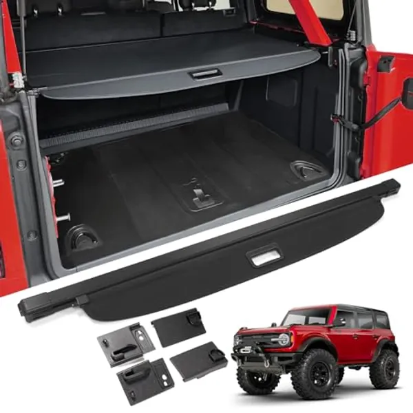 Mabett Upgrade Trunk Cargo Cover for Ford Bronco Accessories 2021 2022 2023 2024 4-Door Retractable Rear Trunk Cargo Shade Cover Security Shield Shade(Not fit for Bronco Sport or Bronco 2-Door)
