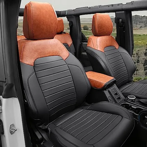Mabett Seat Covers Full Protector with Backrest and Armrest for Ford Bronco Accessories 2021 2022 2023 2024 4-Door (Brown and Black)