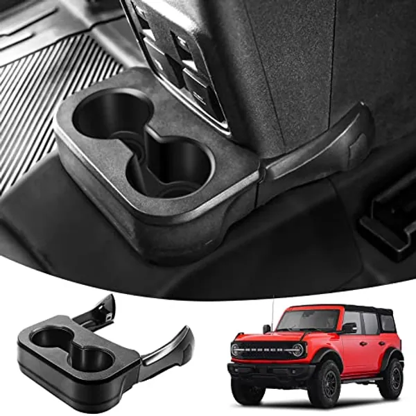 LEPZ Rear Dual Cup Holder Compatible for Ford Bronco Accessories 2021 2022 2023,Expander Removable Car Cup Holder Upgraded for Bronco 2/4-Door,Back Seat Drink Holder Organizer Storage Tray