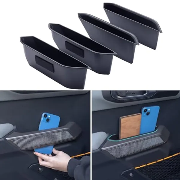 TOPINSTALL 4 Door Handle Storage Box Compatible with Ford Bronco 2021-2024 Accessories, Phone Holder Front and Rear Door Grab Handle Pocket Storage ABS Plastic-4PCS (Not for Sport Model)
