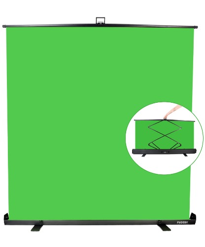 FUDESY Green Screen, 77 x 74 Collapsible Chromakey Panel for Backdrop Removal, Portable Retractable for Tiktok Video, Live Game, Aluminum Base,Wrinkle Resistant Fabric,Pull-up Style,Auto-Locking Frame