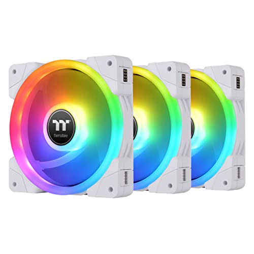 Thermaltake SWAFAN EX 12 RGB PC Cooling Fan White, 500-2000 RPM, Magnetic Connection, Reversable Blades, Controller Included, CL-F161-PL12SW-A, Desktop, 120mm, 3 Pack - White - 120mm - SWAFAN EX