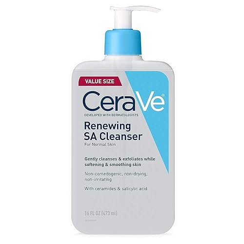 CeraVe Renewing Salicylic Acid Cleanser, Formulated With Hyaluronic Acid, Niacinamide, & Ceramides, Gentle BHA Exfoliating Face Wash Smooths & Softens Skin, Non Comedogenic & Fragrance Free, 16 Ounce - Fragrance Free - 16 Fl Oz (Pack of 1)