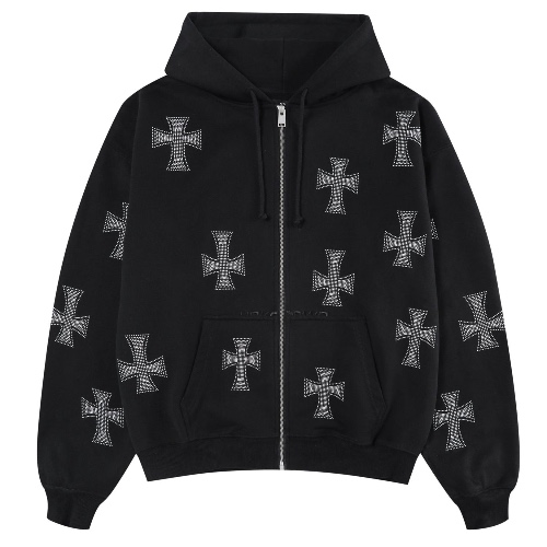 BLACK / WHITE RHINESTONE HOODIE | M