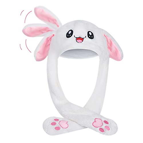 Obovoid Rabbit Hat The ears pop up after pressing the claws Hat Funny Bunny Girls, Christmas Party Holiday - White