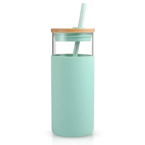 tronco 20oz Glass Tumbler Glass Water Bottle Straw Silicone Protective Sleeve Bamboo Lid - BPA Free (Midnight Green) - Midnight Green 1 Count (Pack of 1)