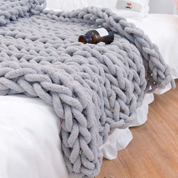 Chunky Knitted Blanket - Light Gray / 39.3" x 51.1" (100x130cm)