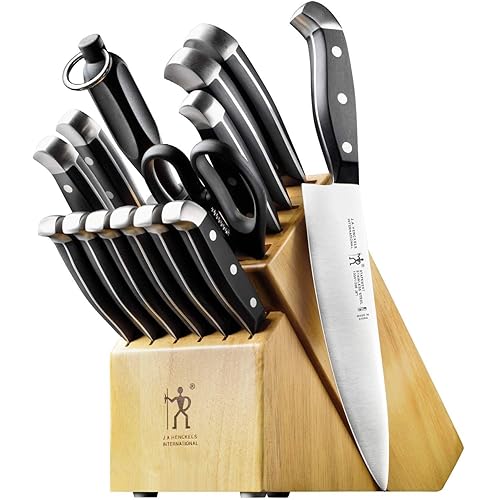HENCKELS Premium Quality 15-Piece Knife Set with Block, Razor-Sharp, German Engineered Knife Informed by over 100 Years of Masterful Knife Making, Lightweight and Strong, Dishwasher Safe - 15-pc - Natural