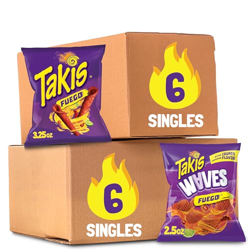 Takis 12 pc/Variety Pack, Fuego Mixed Rolled Tortilla and Waves Chips– (6) Fuego 3.25 oz, (6) Waves 2.5 oz
