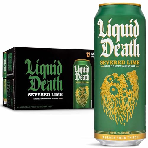Liquid Death, Severed Lime Sparkling Water, Lime Flavored Sparkling Beverage Sweetened With Real Agave, Low Calorie & Low Sugar, 12-Pack (Tallboy Size 16.9oz Cans) - Severed Lime - Sparkling - 16.9 Fl Oz (Pack of 12)
