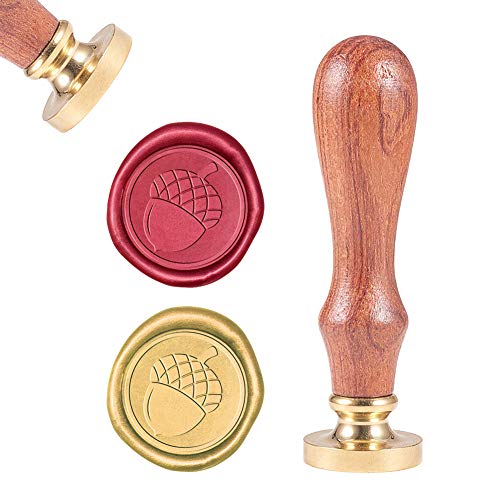 CRASPIRE Wax Seal Stamp Acorn, Sealing Wax Stamps Retro Wood Stamp Removable Brass Head 25mm Wood Handle for Wedding Invitations Embellishment Bottle Decoration Gift Packing
