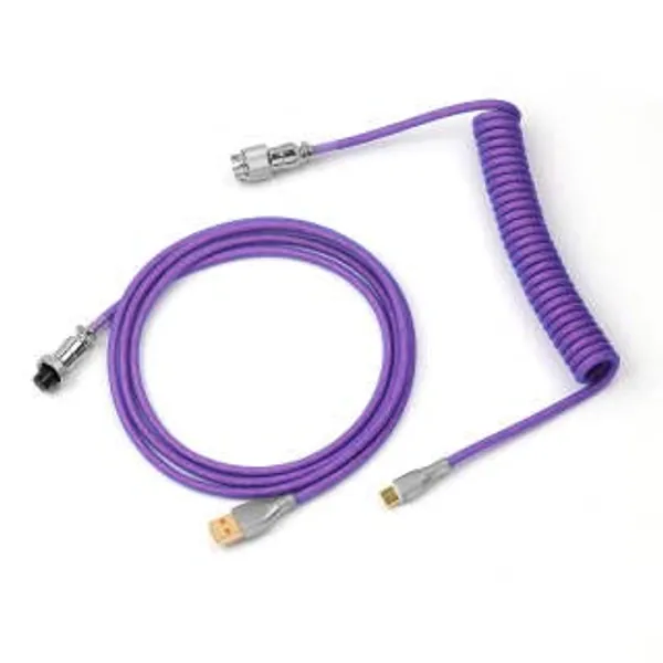 EPOMAKER Mix 1.8m Coiled Type-C to USB A TPU Mechanical Keyboard Space Cable with Detachable Aviator Connector for Gaming Keyboard and Cellphone(Purple) - Purple