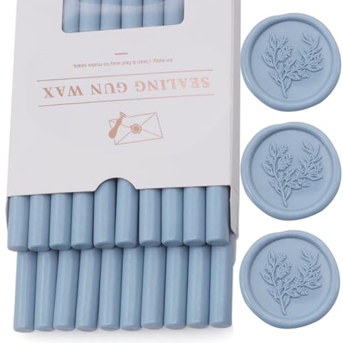 Dusty Blue Wax Seal Sticks 20pcs, Andotopee Glue Gun Wax Seal Sticks for Wax Seal Stamp, Premium Sealing Wax for Envelope Letter Seal Wedding Invation Craft Adhesive, Great Gift Ideas (Mini Size) - Dusty Blue