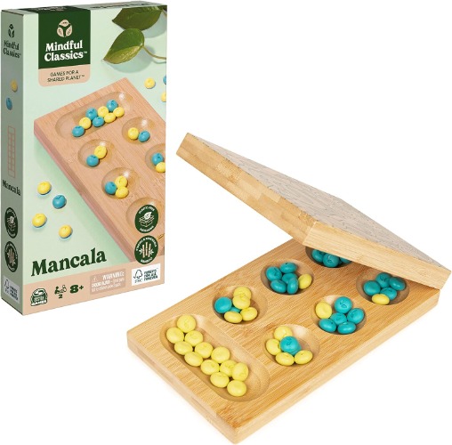 Mindful Classics, Mancala Board Game Made from Bamboo & Recycled Plastic for Earth Day, Eco-Friendly Products for Adults and Kids Ages 8 and up - Mancala