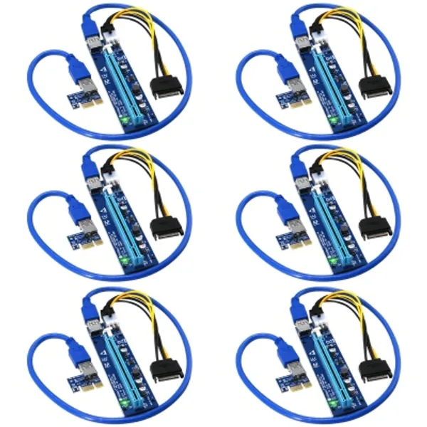 FebSmart PCI-E Riser for Bitcoin Litecoin ETH Coin Mining 6 PIN Powered PCIE Extension Cable GPU Riser Ethereum Mining ETH GPU Extension Cable PCIEX1 to PCIE X16 VER006C GPU Riser(Blue 6-PCS)