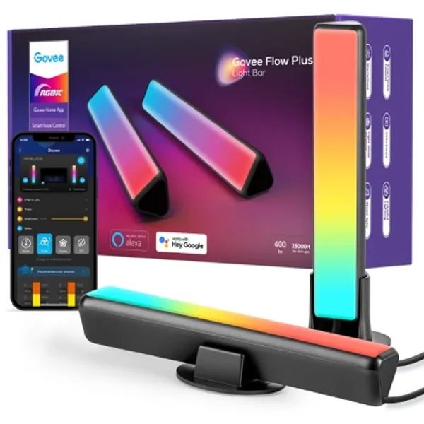 Govee Flow Plus Smart LED Light Bars, Work with Alexa and Google Assistant, Gaming Lights, RGBICWW WiFi TV Backlights with Scene Modes and Music Modes for Gaming, Pictures, PC, TV, Room Decoration