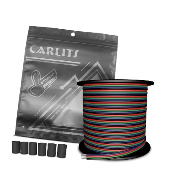CARLITS 100ft 22 AWG 4 Colors RGB Extension Cable Wire Cord Line, 12/24V DC 30M Led Lights 4pin Wires Strip Extend Wire Spool for 5050 3528 RGB LED Strip and Bulb Lamp