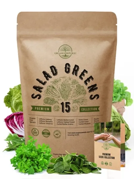 15 Lettuce  Salad Greens Seeds Variety Pack 7500+ Non-GMO Heirloom Lettuce Seeds for Planting Indoors  Outdoors Garden, Hydroponics, Aerogarden - Arugula, Kale, Spinach, Swiss Chard, Lettuce  More