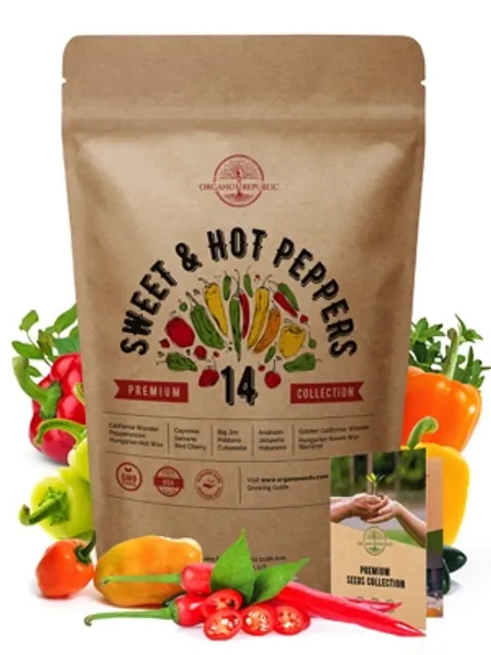 14 Sweet  Hot Peppers Seeds Variety Pack 700 Seeds Non-GMO Peppers Seeds for Planting Outdoor  Indoor Home Gardening Anaheim Jalapeno Habanero Cayenne Serrano Poblano Cubanelle Pepperoncinis  More
