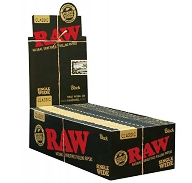 RAW Black Classic Natural Unrefined Rolling Papers - Ultra Thin - 70mm Single Wide - (3)