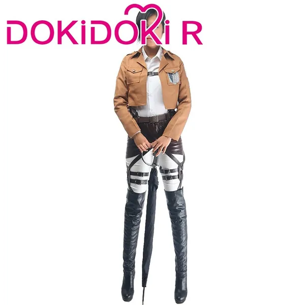 DokiDoki-R Anime Attack on Titan Cosplay Mikasa Ackerman Costume  Eren Jager Costume Full Set | Brown Jacket Suit / XL