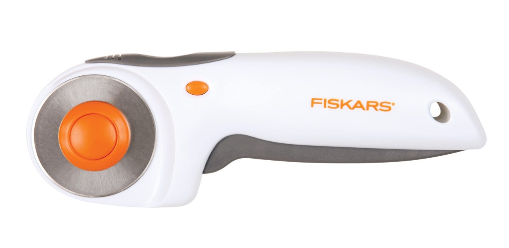 Fiskars Trigger Rotary Cutter, With Blade Ø 45 mm, For Right- and Left-handed Users, Orange/White/Grey, 1003910 - Handle with release