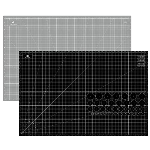 Headley Tools 24 x 36 Inch Thickened Self Healing Sewing Cutting Mat, A1 Rotary Cutting Sewing Mat for Crafts, Double Sided 5-Ply Table Cutting Board for Fabric Quilting Leather Arts Hobby, Grey/Black - Black/Grey - A1: 60×90 cm