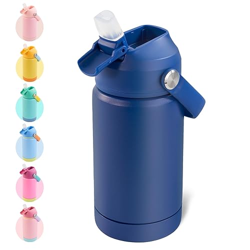 Kerilyn 12oz Kids Insulated Water Bottle, Leak-proof Toddler Cup With Straws Lids, Kids Water Bottles For School Boys Girls, Stainless Steel Vacuum Insulated Bottle For Kids, BPA Free, Blue - 12 Ounces - Blue