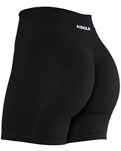 AUROLA Intensify Workout Shorts for Women Seamless Scrunch Short Gym Yoga Running Sport Active Exercise Fitness Shorts - Large - Black