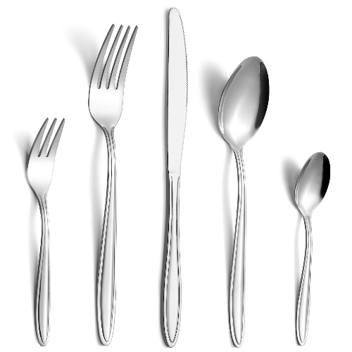 Gifcomda bestekset, 30-delige roestvrijstalen bestekset voor 6 personen, hoogglans gepolijst bestek met mes, vork, lepel, vaatwasmachinebestendig