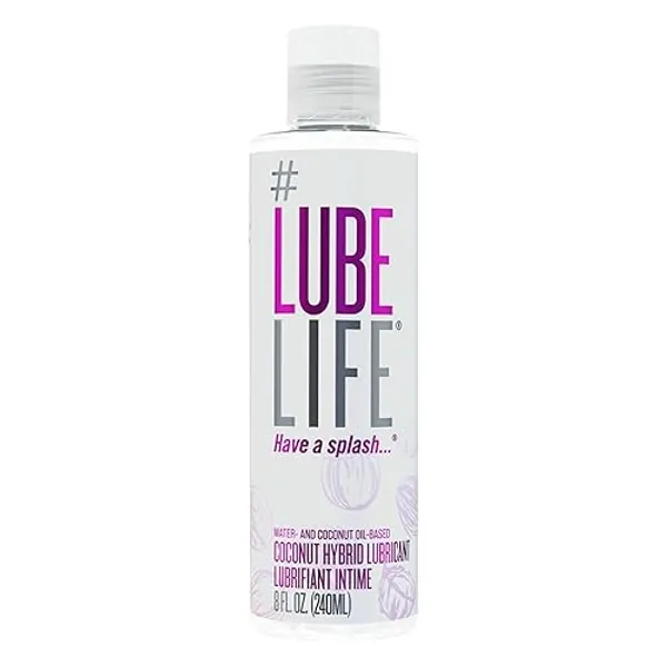 Lube Life Coconut Hybrid Lubricant, Water-Based & Coconut Oil Massage and Lube for Men, Women & Couples, 8 Fl Oz (240mL) - 240 ml (Pack of 1) - Coconut Hybrid