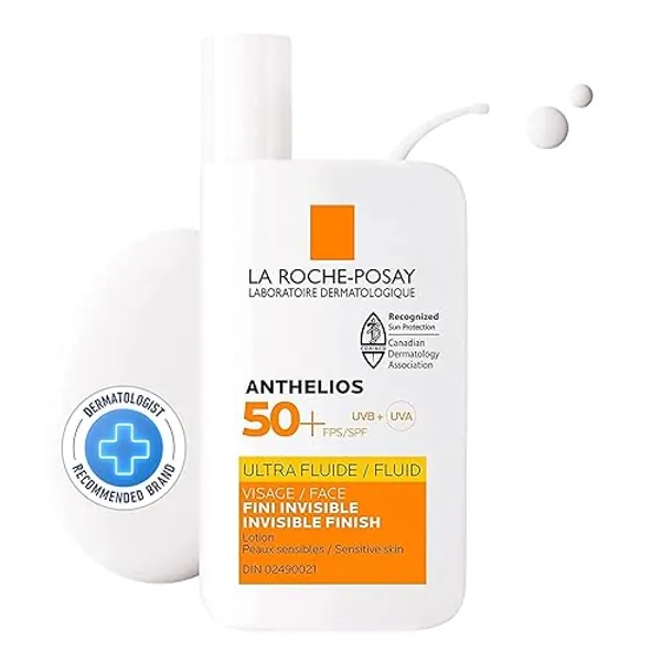 La Roche-Posay Anthelios Face Sunscreen & BUNDLE, Broad Spectrum UVA-UVB Sun Protection for all Skin Types, Lightweight, Non-Greasy Texture, Non-Comedogenic, Water Resistant, Fragrance Free - ULTRA FLUID, SPF 50