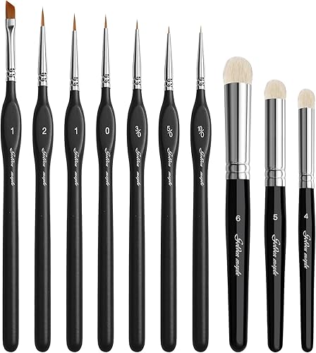 Miniature Paint Brush Acrylic Paint Brushes Detail Paint Brushes 7pcs with 3pc Miniature Dry Brush for for Miniatures Model Paint Brushes for Acrylic - 10 PCS - Black