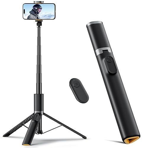 TODI 63" Phone Tripod, Tripod for iPhone & Portable Selfie Stick Tripod with Remote, Phone Tripod Stand for Video Recording, Travel Tripod for Cell Phone Tripod Compatible with iPhone 15/14/13/Android - Black