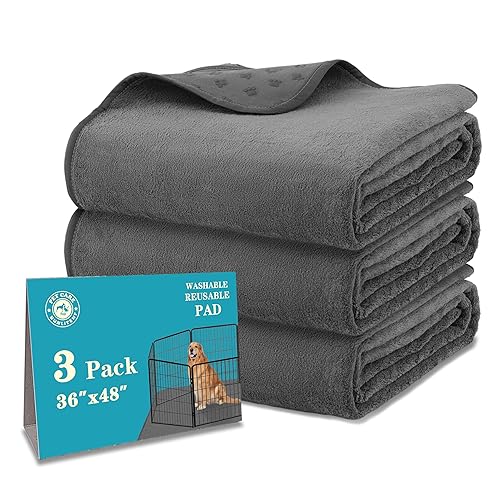 Bunlitent Washable Pee Pads for Dogs 36'' x 48", Non-Slip Washable Pee Pads for Dogs ,Fast Absorbent Pet Whelping Pads, Waterproof Dog Playpen Mat for Incontinence, Housebreak, Crate, 3 Packs, Gray - 36X48P3-Grey