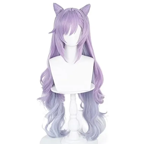 NiceLisa Cosplay Perücke Keqing Lange gewellte Gradient Lila Frauen Perücke Genshin Impact Rollenspiele Perücken für Halloween Weihnachten Karneval