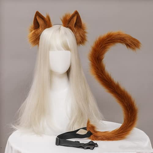 JIAHG Halloween Kostüme Plüsch Katzenohren katzenschwanz Cosplay Set katzenschwanz und Ohren Katzenohren Ohren Haarspange Headwear Damen Halloween Fasching Karneval Masquerade Cosplay Frauen - Kaffeebraun