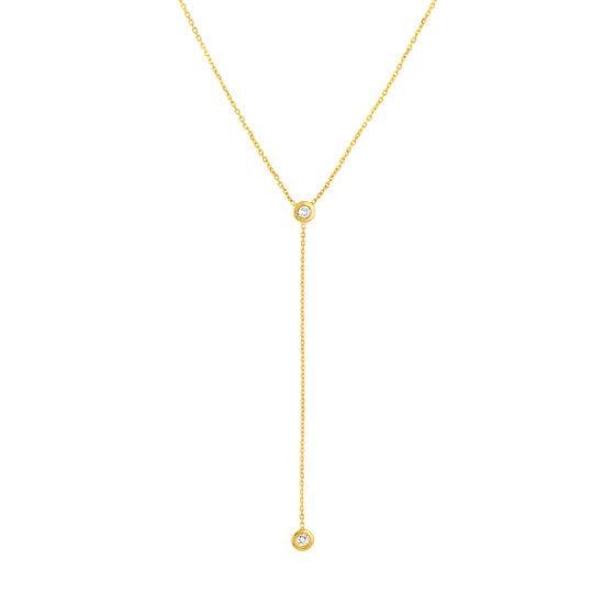 Diamond Y Necklace Lariat - 14K Yellow Gold