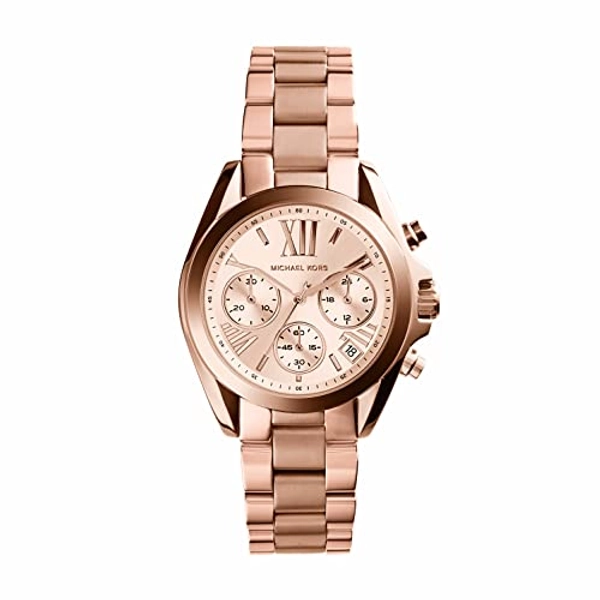 Michael Kors Bradshaw Women's Watch, Stainless Steel Chronograph Watch for Women with Steel or Leather Band - 36MM Rose Gold