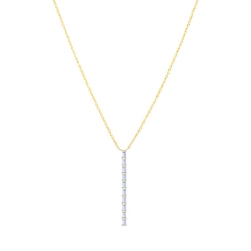 Diamond Vertical Bar Pendant Necklace - 14K Yellow Gold
