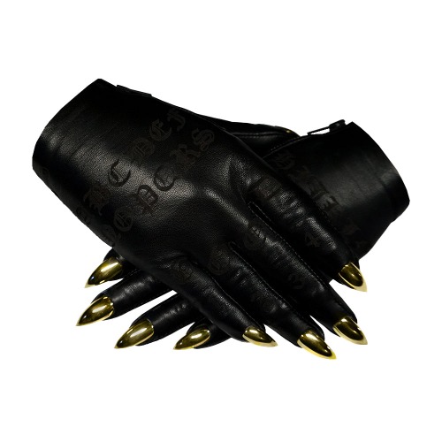 OUIJA NAIL GLOVES | WOMENS SIZE 7.0 / BLACK LEATHER / SILVER