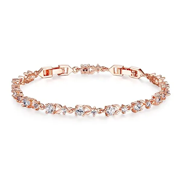 WOSTU 14K Gold Plated 3mm Cubic Zirconia Classic Adjustable Tennis Bracelet |Gold Bracelets for Women |Bride Bracelet for Wedding|Size 6.5-8 Inch