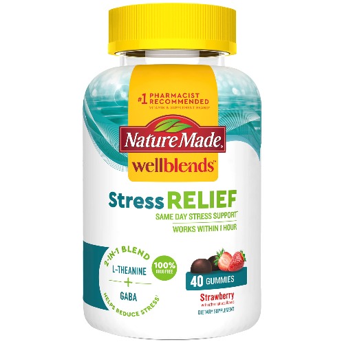 Nature Made Wellblends Stress Relief Gummies, L-theanine to help reduce stress, with GABA, Same Day Stress Support, 40 Strawberry Flavor Gummies - 