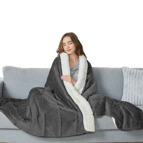 CYMULA Flannel Weighted Blanket Adult: 48×72inch Sherpa Fleece Heavy Blanket - Breathable Soft Blanket 15lbs Twin Size - Snuggly Bed Blankets with Glass Beads- Dark Grey - Dark Grey 48" x 72" 15lbs