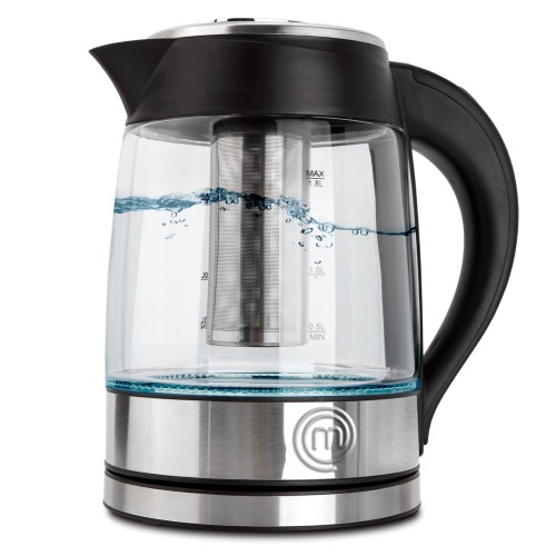 Masterchef by Hukën | Tetera eléctrica Fuse+ | Hervidor eléctrico | Tetera de vidrio | Infusor Removible | Tetera de acero inoxidable Base Giratoria | 1.7 litros