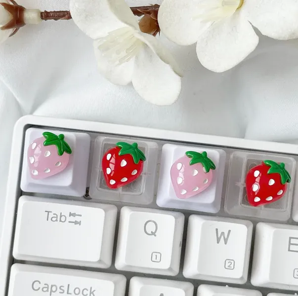 3D Strawberry Keycap | Kawaii | Mechanical Keyboard | Pink | Red